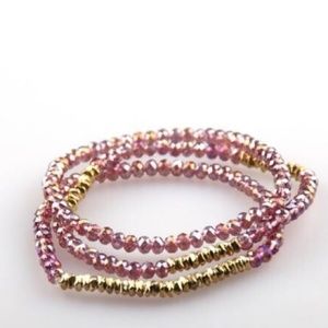 3 Boho purple glass bead Multistrand bracelet